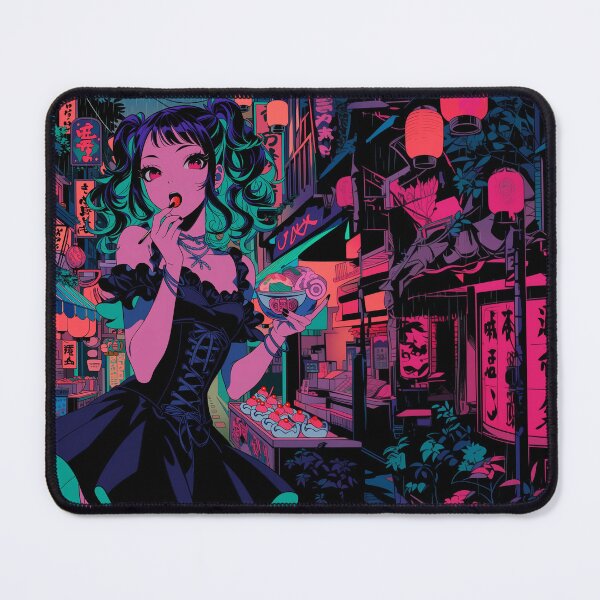 Item preview, Dahlia's Sweet Find Neo Tokyo Dessert Stall | Cyberpunk Anime Girl Parfait Neon Art | Nyx Neon designed and sold by Nyx Creates.