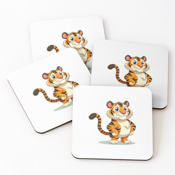 Item preview, Cute cartoon tiger character with big blue eyes and a friendly smile, perfect for children's media. designed and sold by cave-canvas.