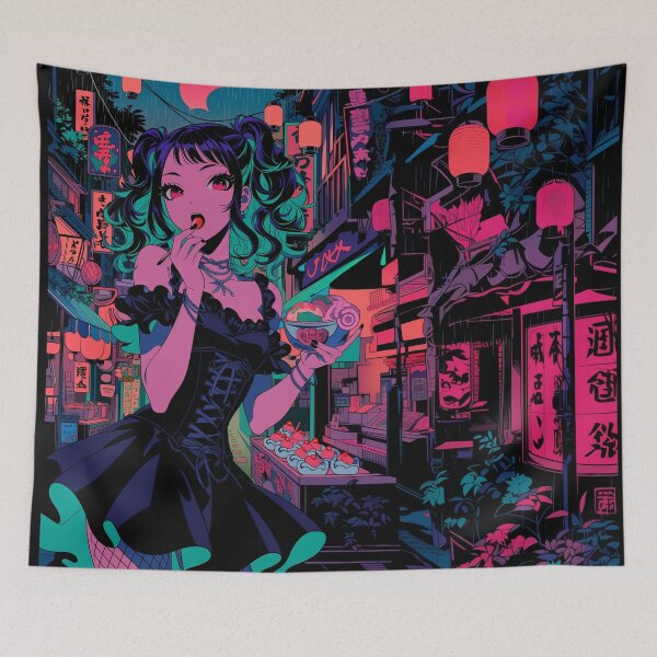 Item preview, Dahlia's Sweet Find Neo Tokyo Dessert Stall | Cyberpunk Anime Girl Parfait Neon Art | Nyx Neon designed and sold by Nyx Creates.
