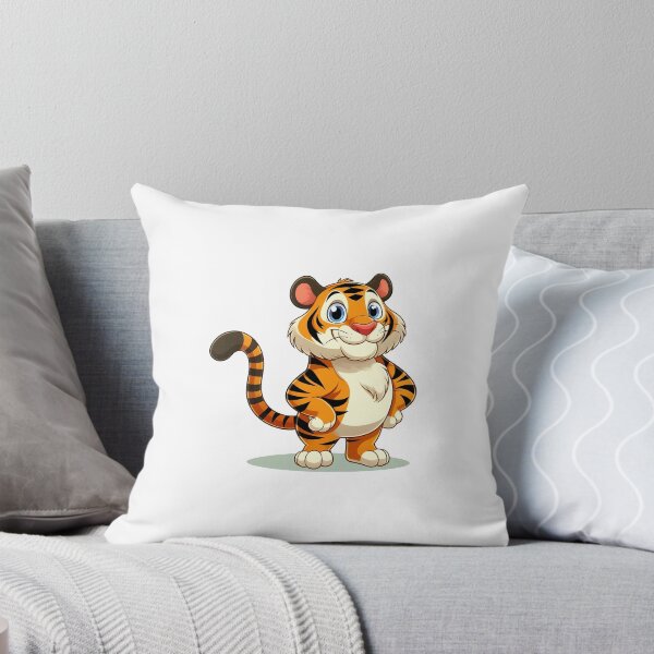 Item preview, Cute cartoon tiger character with big blue eyes and a friendly smile, perfect for children's media. designed and sold by cave-canvas.