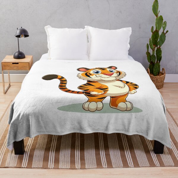 Item preview, Cute cartoon tiger character with big blue eyes and a friendly smile, perfect for children's media. designed and sold by cave-canvas.