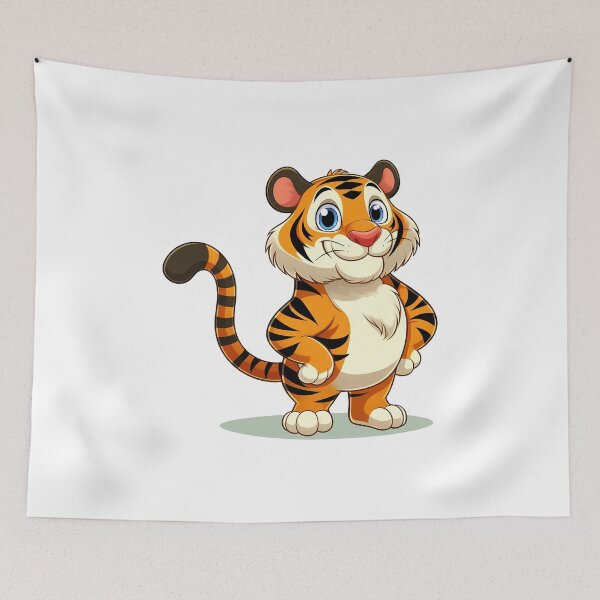Item preview, Cute cartoon tiger character with big blue eyes and a friendly smile, perfect for children's media. designed and sold by cave-canvas.