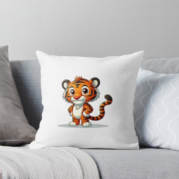 Item preview, Cute cartoon tiger character with a friendly smile and vibrant orange fur, ready for adventure. designed and sold by cave-canvas.