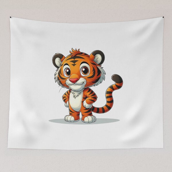 Item preview, Cute cartoon tiger character with a friendly smile and vibrant orange fur, ready for adventure. designed and sold by cave-canvas.