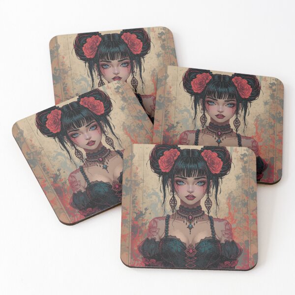 Item preview, Gothic Anime Girl with Roses – Dark Fantasy Goth Aesthetic | Gothic Lolita Anime Art designed and sold by ArtBySylvia.