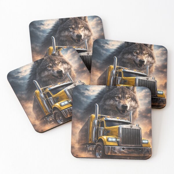 Item preview, Epic Semi Truck with Wolf – 3/4 Front View Heavy Duty Truck designed and sold by Creative Design Studio.