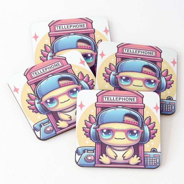 Item preview, Cute Kawaii Axolotl Astronaut Sitting in Vintage Telephone Box designed and sold by Mitaudesign.