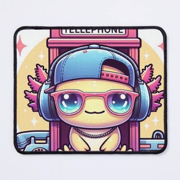 Item preview, Cute Kawaii Axolotl Astronaut Sitting in Vintage Telephone Box designed and sold by Mitaudesign.