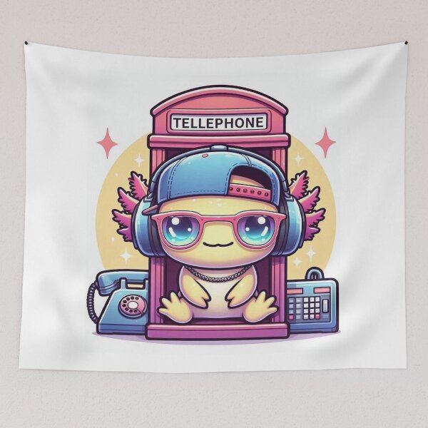 Item preview, Cute Kawaii Axolotl Astronaut Sitting in Vintage Telephone Box designed and sold by Mitaudesign.