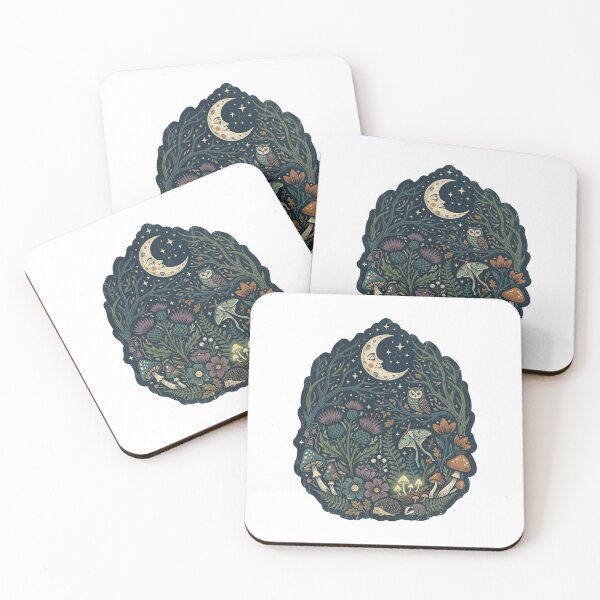 Item preview, Whimsical Night Forest Scene Glowing Mushrooms, Hedgehog, Moth designed and sold by okay-so.