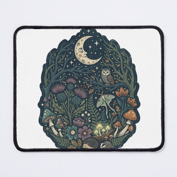 Item preview, Whimsical Night Forest Scene Glowing Mushrooms, Hedgehog, Moth designed and sold by okay-so.