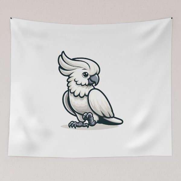 Item preview, A cute cartoon-style white cockatoo with a prominent crest and bright eyes. designed and sold by cave-canvas.
