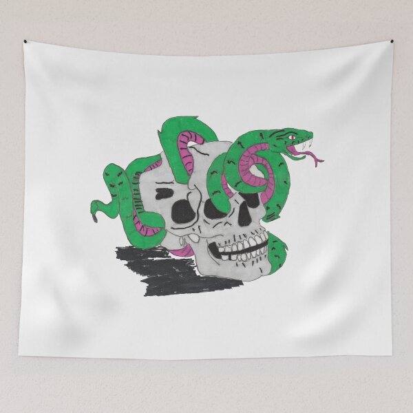 Item preview, Green Serpent and Human Skull Drawing designed and sold by Sketchmultivers.