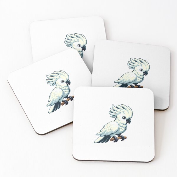 Item preview, A cartoon-style white cockatoo perched on a branch with a vibrant, playful expression. designed and sold by cave-canvas.