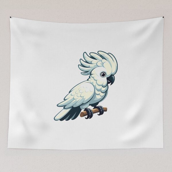 Item preview, A cartoon-style white cockatoo perched on a branch with a vibrant, playful expression. designed and sold by cave-canvas.