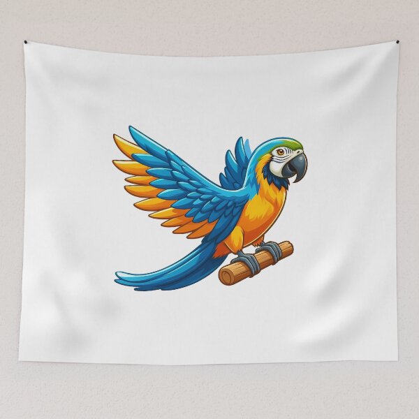 Item preview, Colorful blue and orange parrot perched on a branch, exuding a lively and cheerful demeanor. designed and sold by cave-canvas.