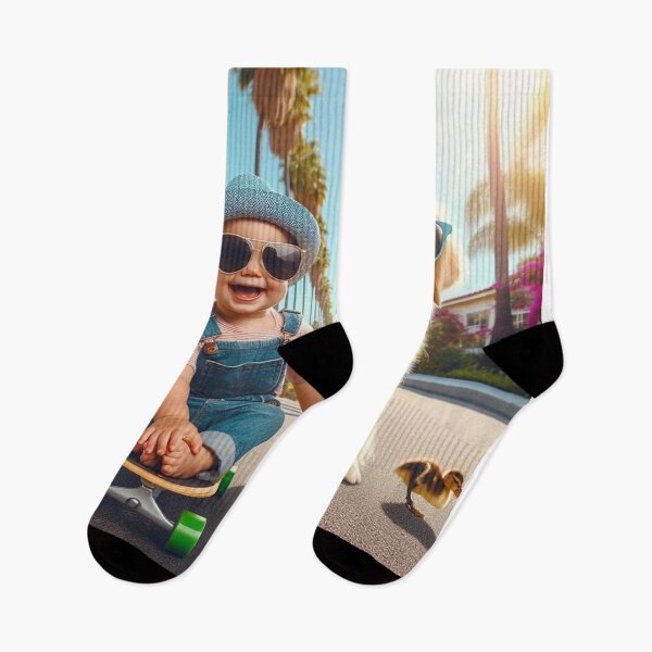 Item preview, Smiling Baby Skateboarding with Golden Retriever and Duckling designed and sold by Mitaudesign.