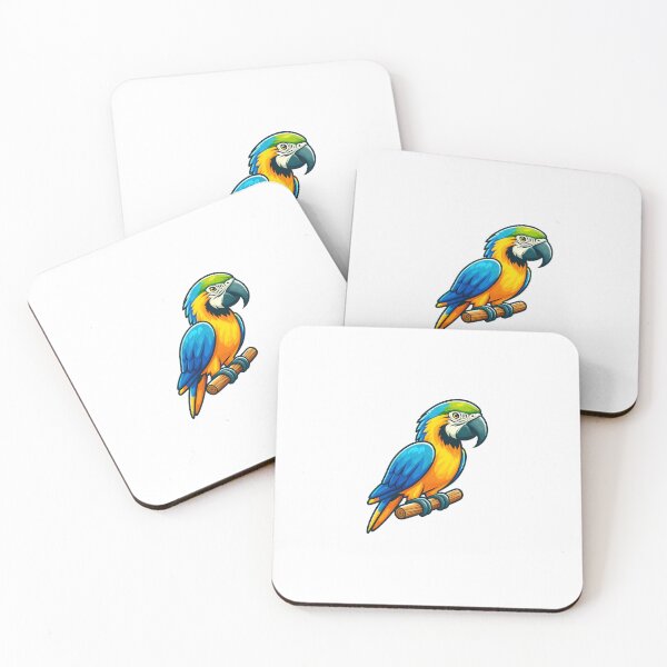 Item preview, Colorful macaw parrot perched on a branch, showcasing vibrant blue and orange feathers. designed and sold by cave-canvas.