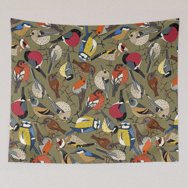 Item preview, winter garden birds olive designed and sold by scrummy.