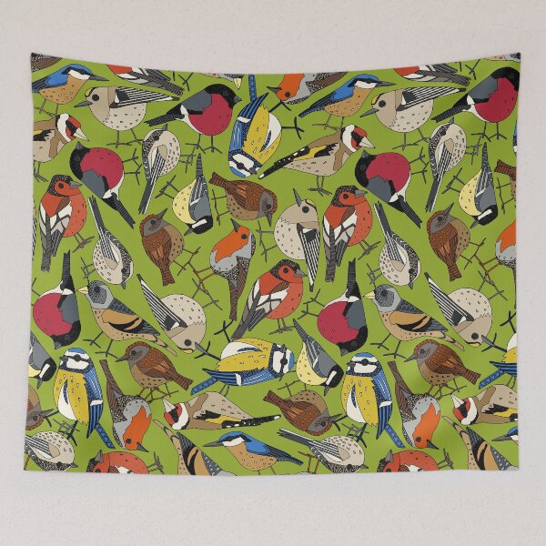 Item preview, winter garden birds lime designed and sold by scrummy.