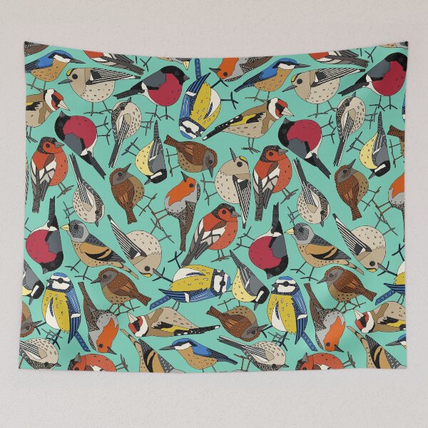 Item preview, winter garden birds turquoise designed and sold by scrummy.