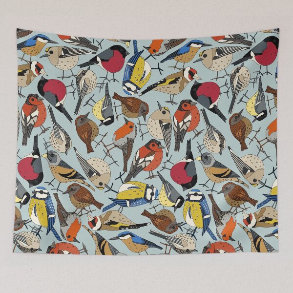 Item preview, winter garden birds celadon blue designed and sold by scrummy.