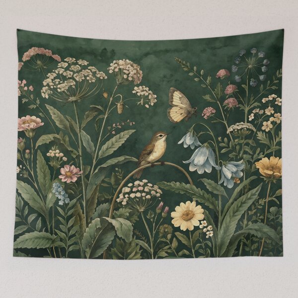 Item preview, Vintage Wildflower Meadow with Bird and Butterfly designed and sold by Rutvain.
