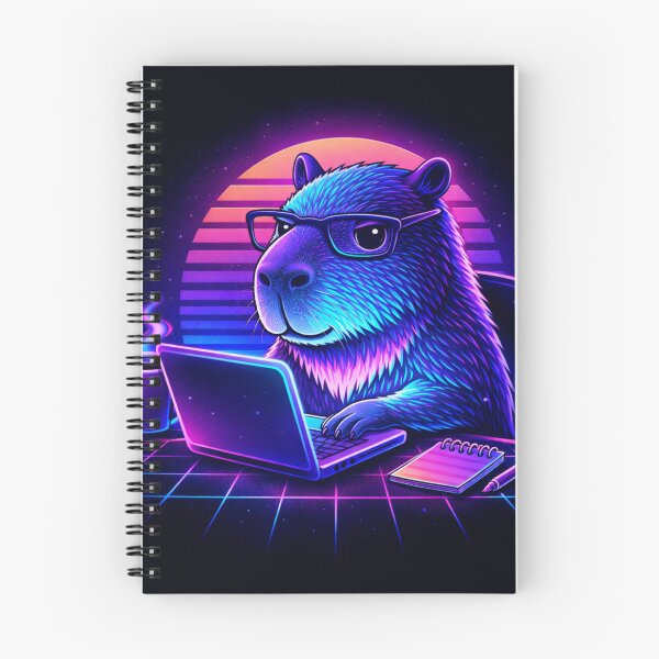 Item preview, neon capybara working on laptop designed and sold by MoosElkPL.