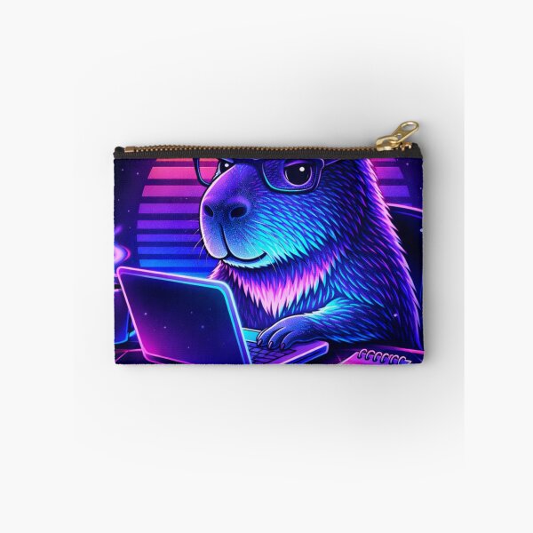 Item preview, neon capybara working on laptop designed and sold by MoosElkPL.