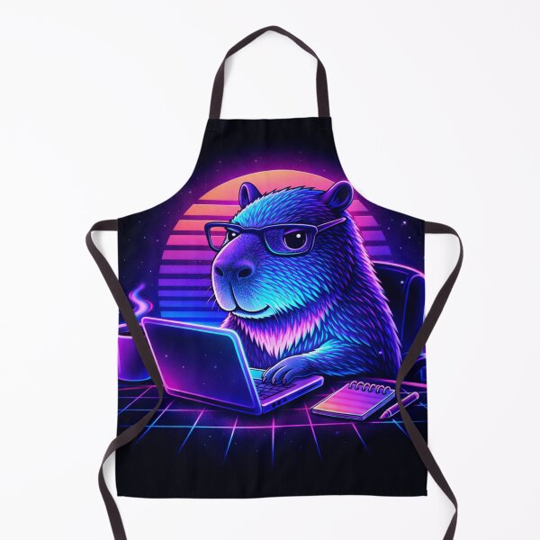 Item preview, neon capybara working on laptop designed and sold by MoosElkPL.
