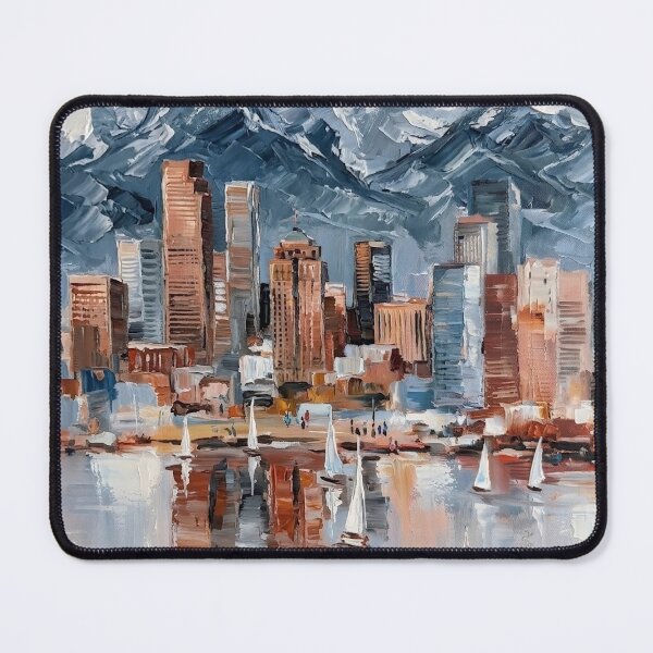 Item preview, Denver Skyline Mountains Waterfront City Painting designed and sold by Meteor Destroyer.