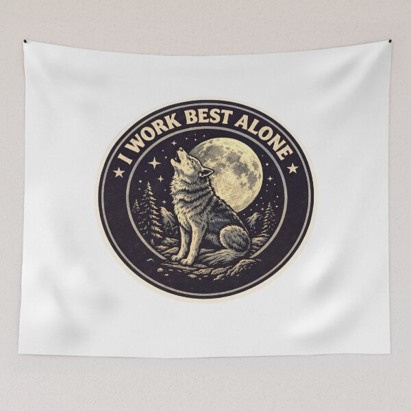 Item preview, I Work Best Alone Retro Circle Sticker — Dark Humor Wolf Moon Vintage Art designed and sold by MarchyStudio.