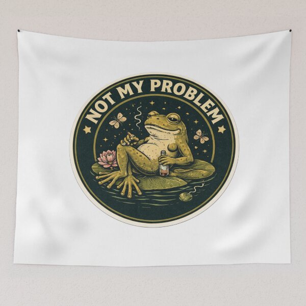 Item preview, Not My Problem Retro Circle Sticker — Dark Humor Chill Frog Vintage Art designed and sold by MarchyStudio.