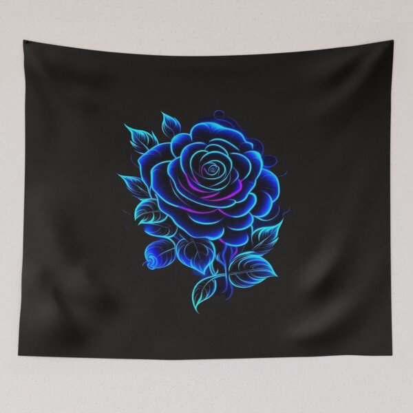Item preview, Electric Blue Neon Rose - Glowing Line Art Botanical designed and sold by Siriusvibes.