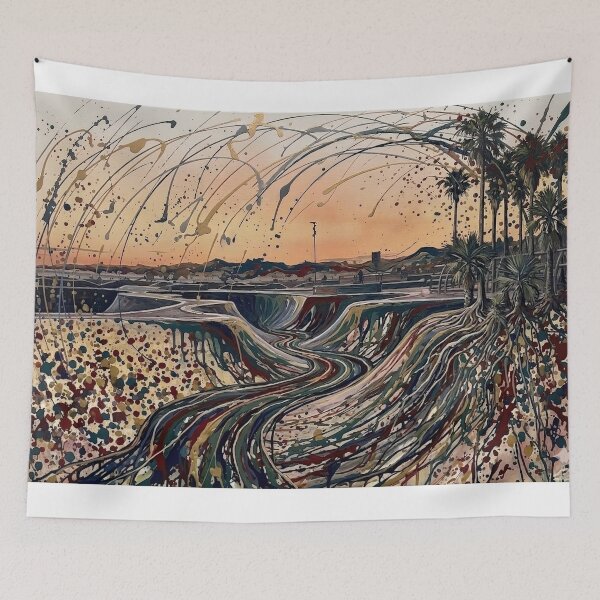 Item preview, Sunset Coastal Skatepark Palm Tree Landscape designed and sold by Meteor Destroyer.