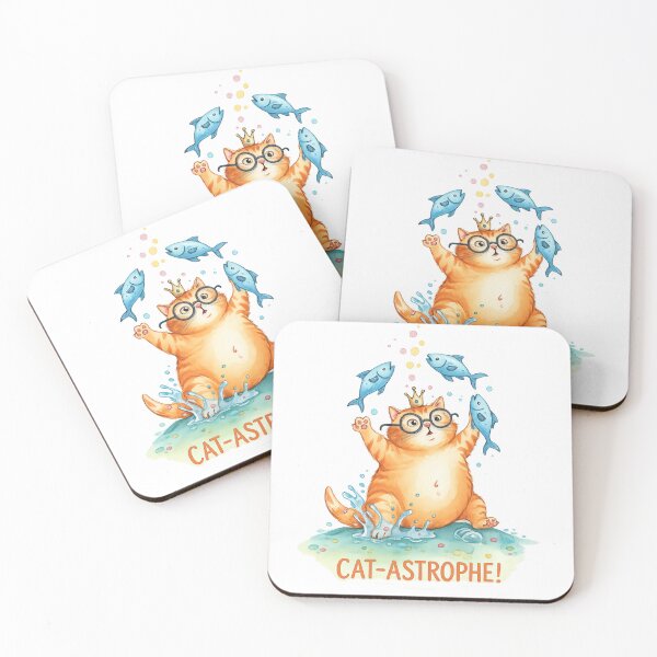 Item preview, Cat-Astrophe Funny Cat with Fish – Cute Watercolor Cat Illustration designed and sold by StickyDelights.