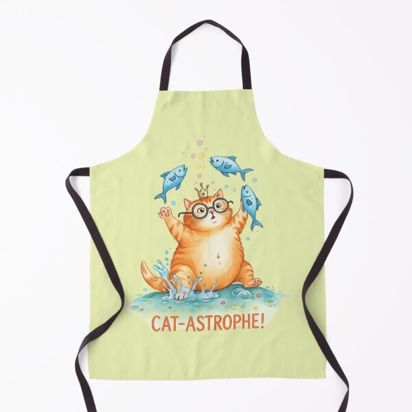Item preview, Cat-Astrophe Funny Cat with Fish – Cute Watercolor Cat Illustration designed and sold by StickyDelights.