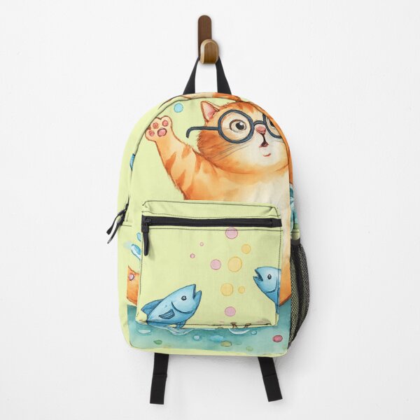 Item preview, Cat-Astrophe Funny Cat with Fish – Cute Watercolor Cat Illustration designed and sold by StickyDelights.