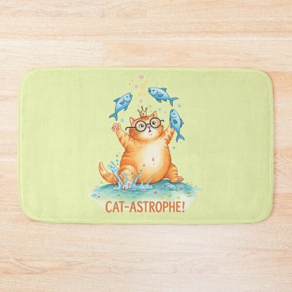 Item preview, Cat-Astrophe Funny Cat with Fish – Cute Watercolor Cat Illustration designed and sold by Nusha Creations.