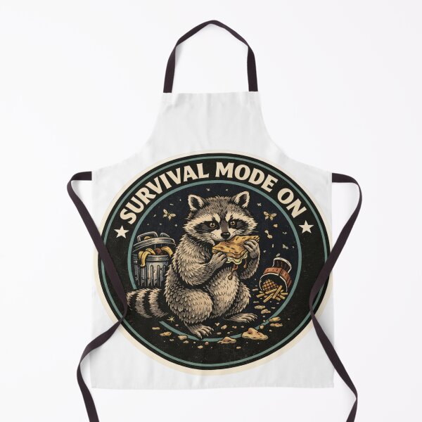 Artikelvorschau, Retro-Kreisaufkleber im Überlebensmodus – Schwarzer Humor, Waschbär-Vintage-Kunst entworfen und verkauft von MarchyStudio.