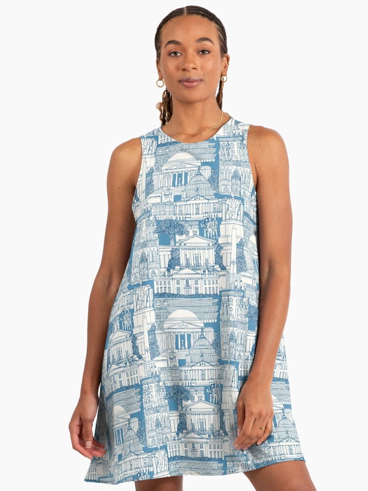 blue and white toile dress women Here To Stay Navy Blue Toile Print Dress – Shop the Mint main image 1