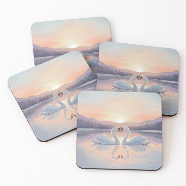 Item preview, Romantic Swans at Sunset – Cute Love Bird Illustration designed and sold by NatureBrushbyMariela.