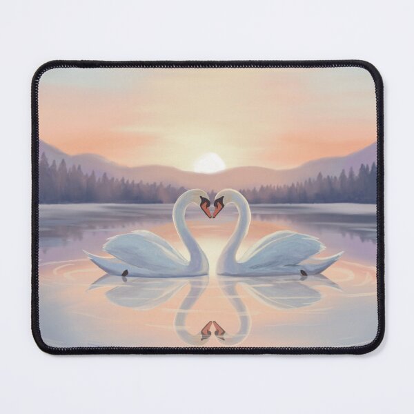 Item preview, Romantic Swans at Sunset – Cute Love Bird Illustration designed and sold by NatureBrushbyMariela.
