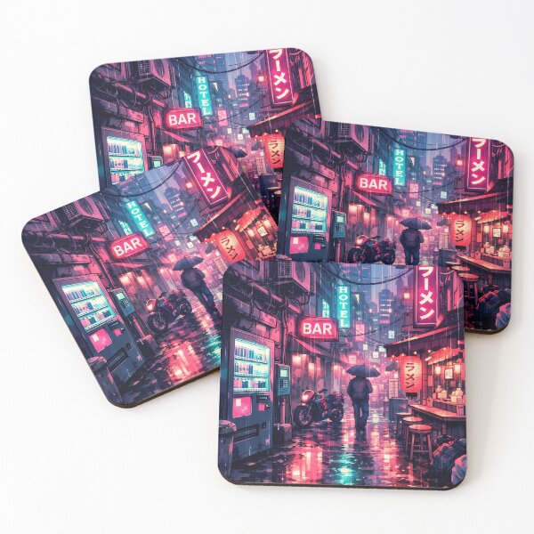 Item preview, Neon Rain - Cyberpunk Tokyo Night City Streetscape designed and sold by Art-Selling.