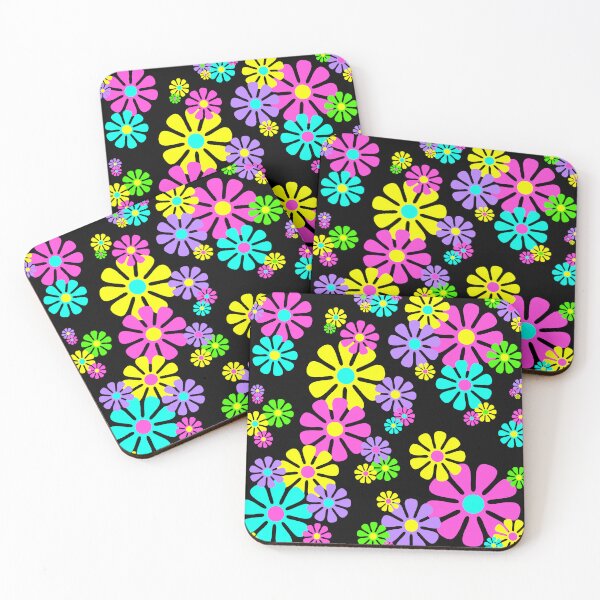 Item preview, 60's Retro Flowers Neon on Black - Mod Abstract designed and sold by MellowCat.