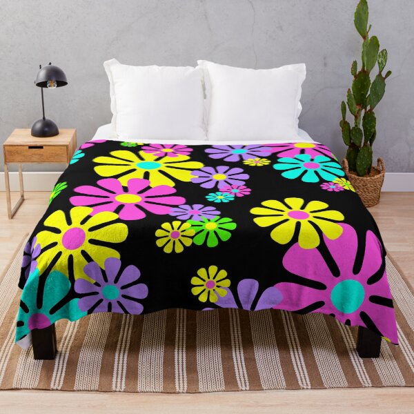Item preview, 60's Retro Flowers Neon on Black - Mod Abstract designed and sold by MellowCat.
