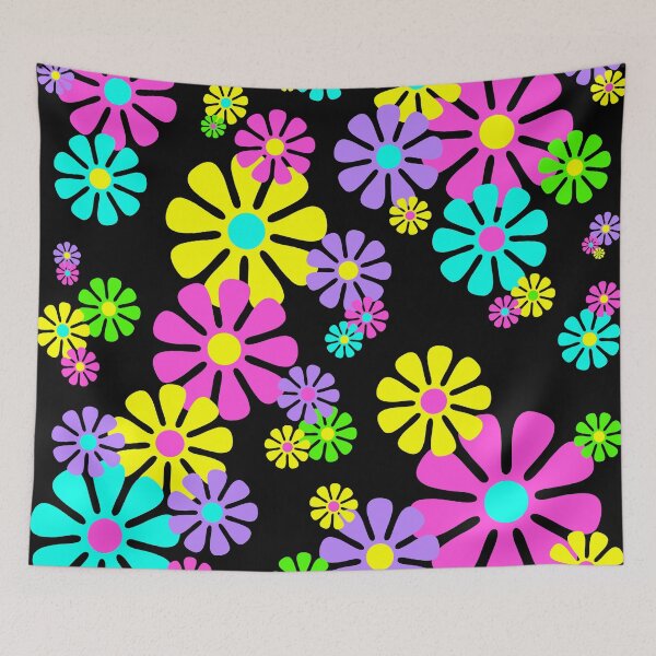 Item preview, 60's Retro Flowers Neon on Black - Mod Abstract designed and sold by MellowCat.