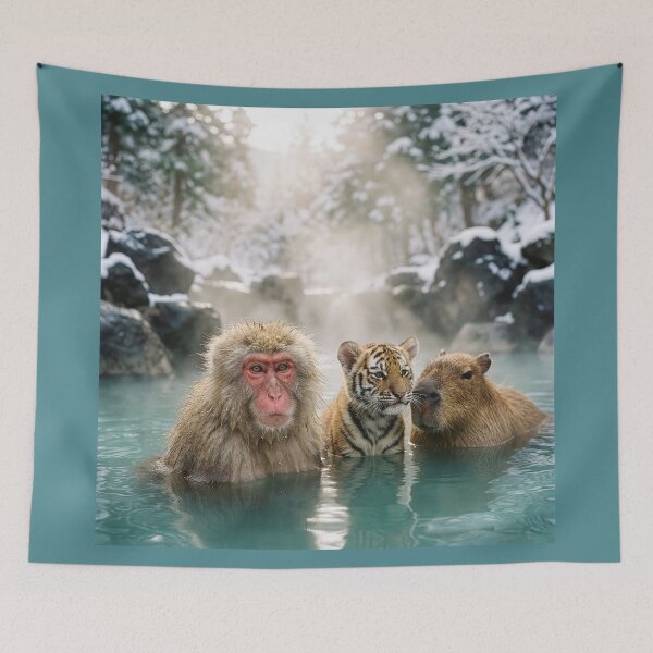 Item preview, Macaque, Tiger Cub, and Capybara Soak in Onsen designed and sold by Tridentulus.