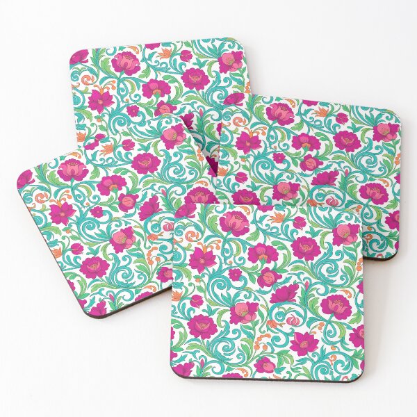 Item preview, Vibrant Magenta and Turquoise Baroque Floral All-Over Pattern designed and sold by InkedHorizon.