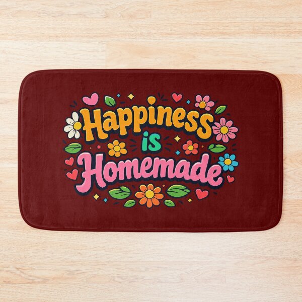 Item preview, Happiness is Homemade – Retro Floral Typography & Positive Quote designed and sold by Far Out Goods.